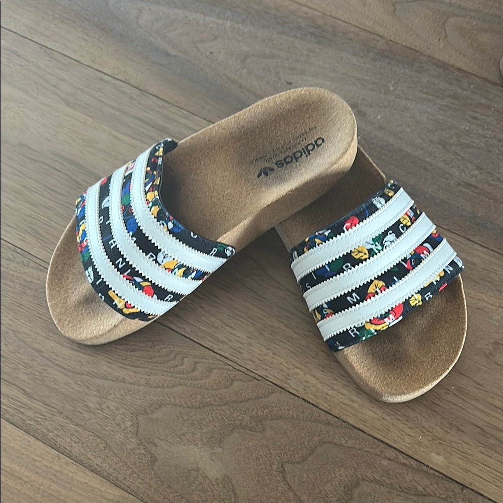 Adidas Black and White Sandals Slide Comfort